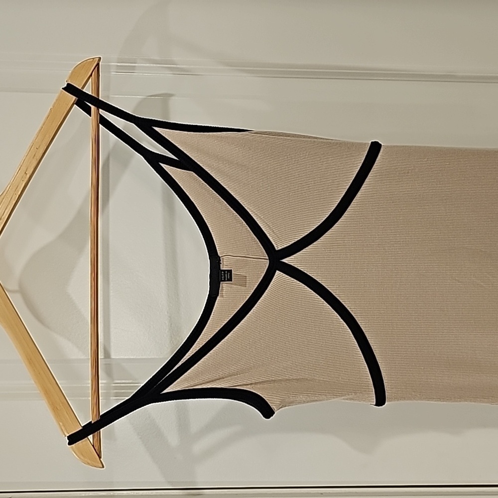 ATM Anthony Thomas Melillo Tan Modal Rib Cami Dress with Black Contrast Trim-XS - Picture 7 of 12